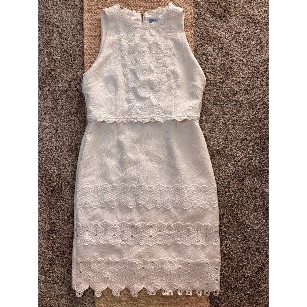 Antonio Melani White Eyelet Lace Sheath Dress Womens 14 Sleeveless Floral